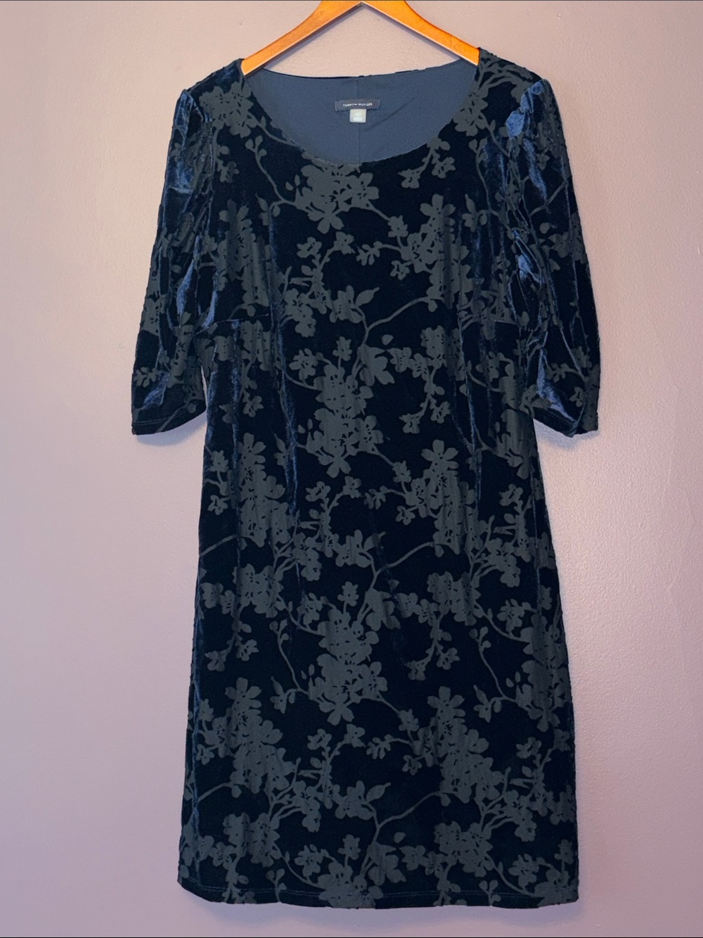 Tommy Hilfiger Blue Floral Velvet Midi Dress Size 16